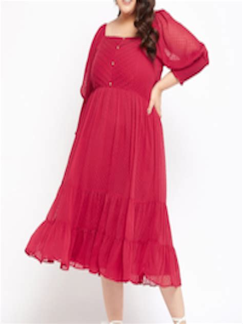 Buy Antheaa Curve Puff Sleeve Chiffon Empire Midi Dress Dresses For