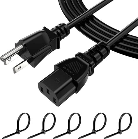 6ft Computer Replacement Power Cord 1 Pack 3 Prong Ac