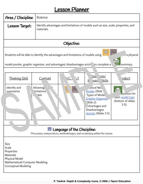 Science Lesson Plan Models And Scale 6th Grade The Center For Depth And Complexity