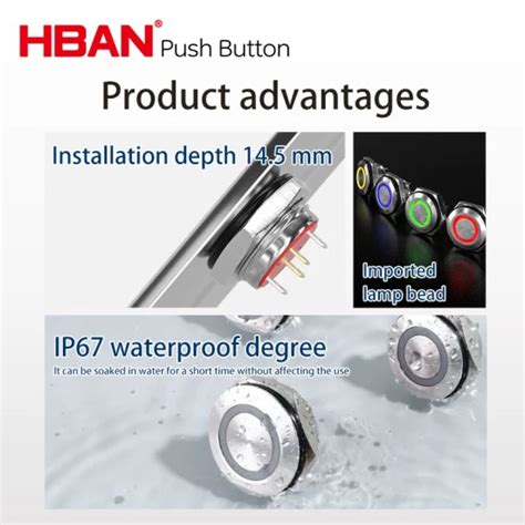 Hban IP67 Normally Open 16mm Momentary Push Button Switch Without LED