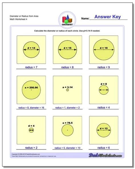 Radius And Diameter Worksheet With Answers Printable And Enjoyable