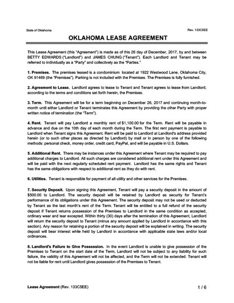 Oklahoma Residential Leaserental Agreement Form Legal Templates