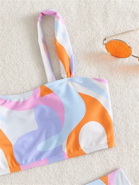 Sexy Split Two Piece Set Multi Color Mosaic Backless Push Up Bikini