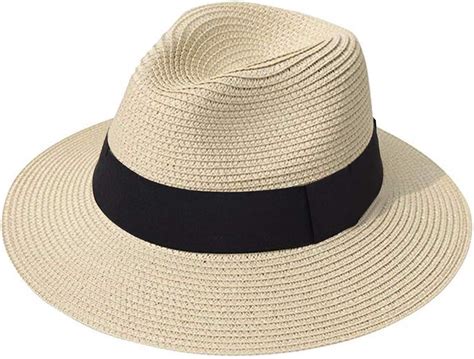 Women Wide Brim Straw Panama Roll Up Hat Fedora Beach Sun Hat Upf50