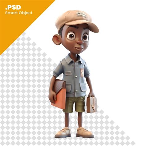 Representación 3d de un niño afroamericano con una plantilla psd de