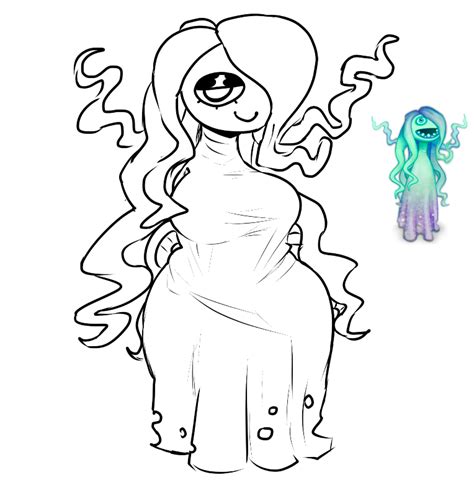 Rule 34 1monster Big Blue Bubble Clothed Colorless Dress Gaba Ghouls Ghost Hair Over One Eye