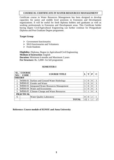 Pdf Course Certificate In Water Resources Managementneriwalm Gov