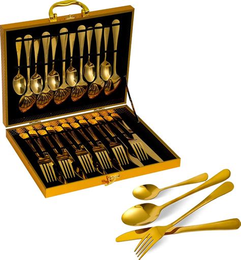 Emily Essentials Piece Gold Cutlery Set Elegant Gold Plated