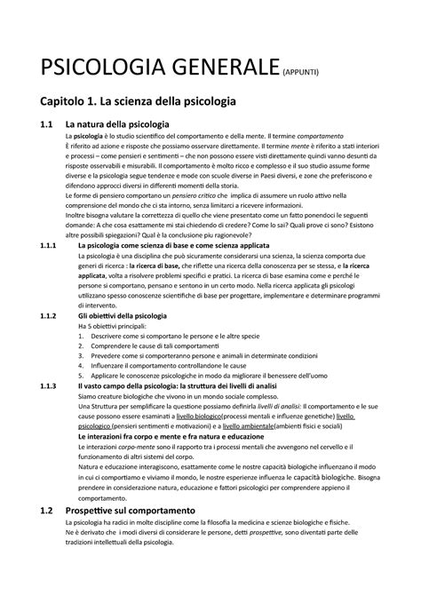 Psicologia Generale Capitoli Psicologia Generale Appunti