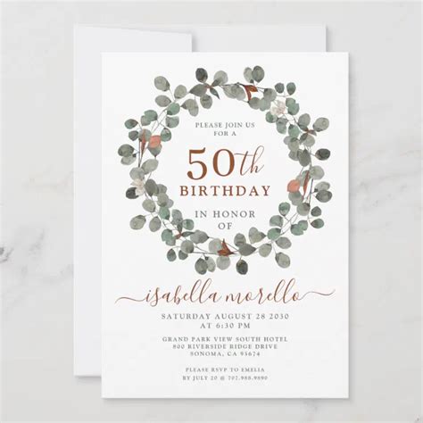 Eucalyptus Greenery 50th Birthday Invitation Kaart Zazzle Nl