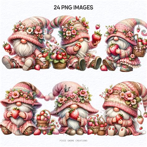 Watercolor Strawberry Gnomes Png Clipart Bundle Strawberry Jam Gnome