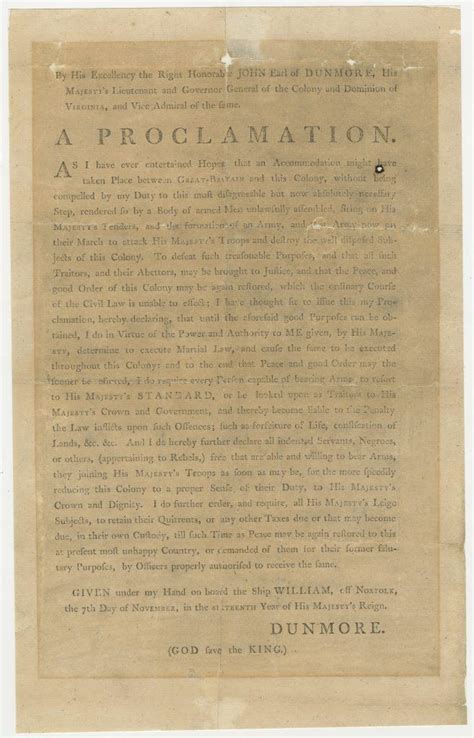 Lord Dunmore's Proclamation of 1775 | American Battlefield Trust