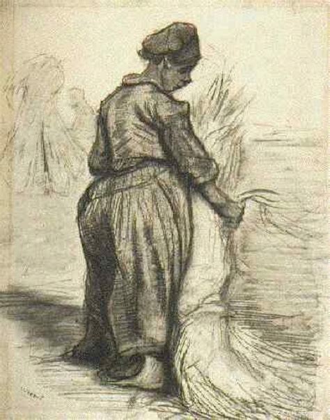 农妇捆着一捆谷子 Peasant Woman Binding a Sheaf of Grain 1885 Nunen Nuenen