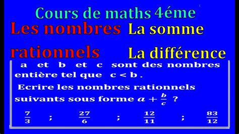 Maths Me Les Nombres Rationnels Somme Et Diff Rence Exercice