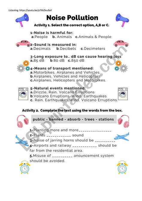 Noise Pollution Worksheet