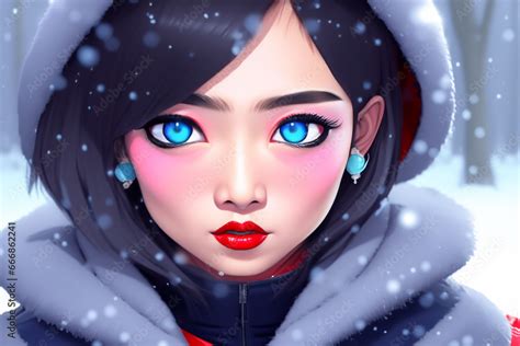 Winter portraits of girl in snow illustration. Avatar for a social ...