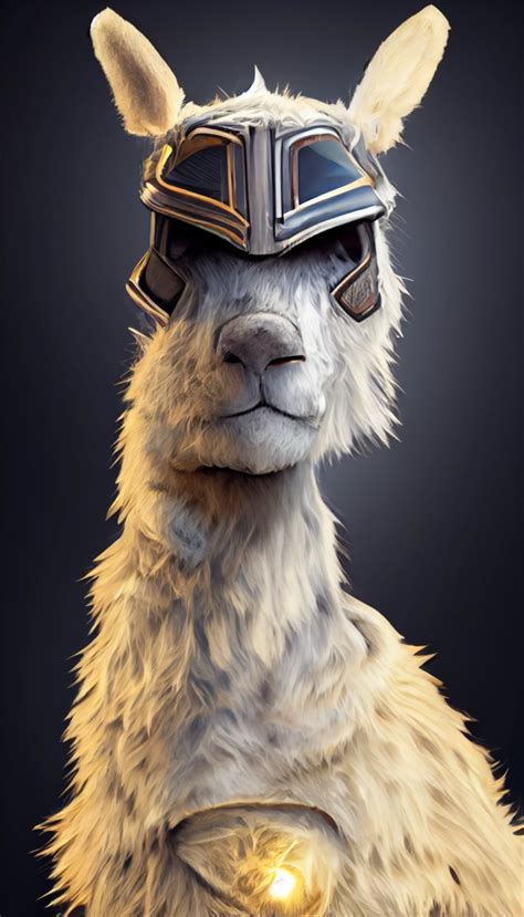 Portrait Of A Llama With Shinny Armor And Helmet Form Midjourney