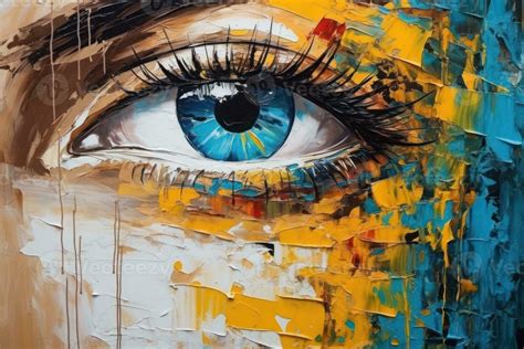 Abstract Set Of The Eyes Oil Painting In Colorful Colors Conceptual