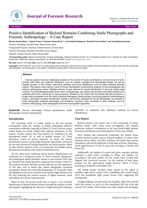 Pdf Positive Identification Of Skeletal Remains Combining Smile