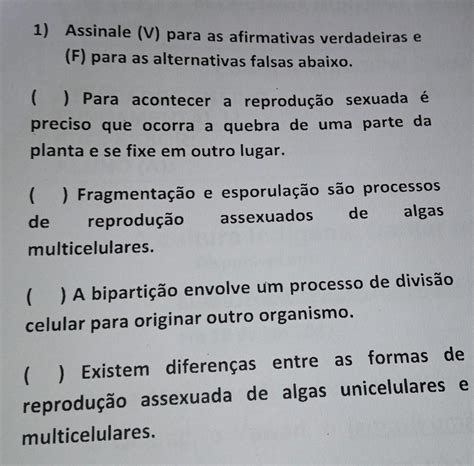 Assinale V Para A Afirmativa Verdadeira E F Para A Alternativa Falsa