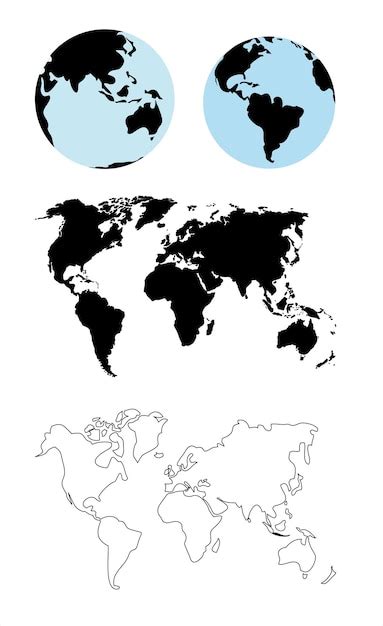 Globo Da Terra O Mapa Do Mundo Detalhe Vetor Linha Esbo O Para Cima