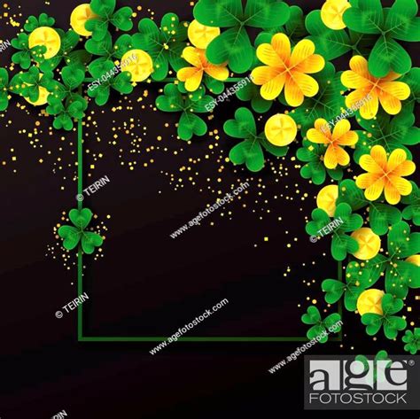 Saint Patrick S Day Frame With Corner Decoration Green And Gold Four And Tree Leaf Clovers And