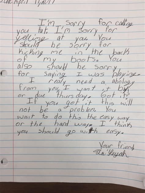 My Friend Is A Rd Grade Teacher He Made A Student Write An Apology