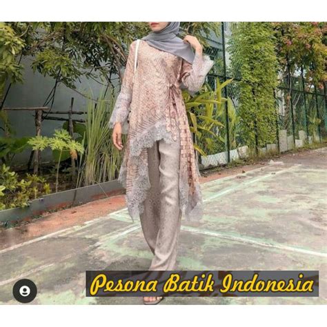 Jual New Set Pakaian Atasan Batik Viscose Celana Batik Baju Setelan Batik Wanita Kondangan