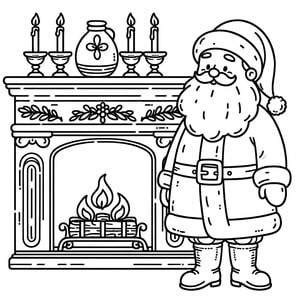 Coloriage de Père Noël devant la cheminée à imprimer PDF gratuit