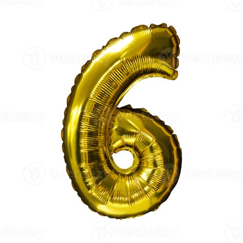 6 Golden Number Helium Balloons Isolated Background Realistic Foil And