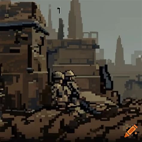 Pixel Art Depicting Trench Warfare In World War One