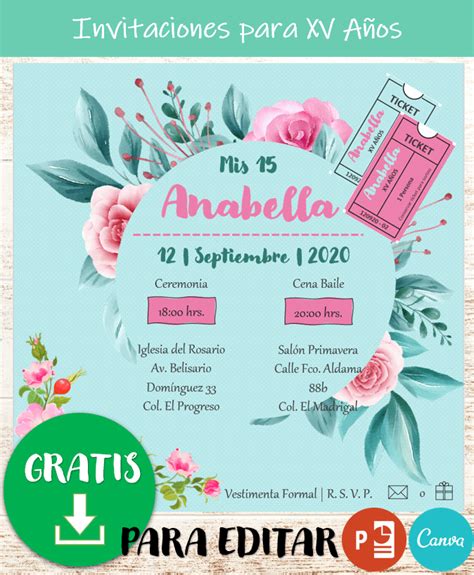 Invitaciones de XV Años PowerPoint Canva Ejemplos y Plantillas