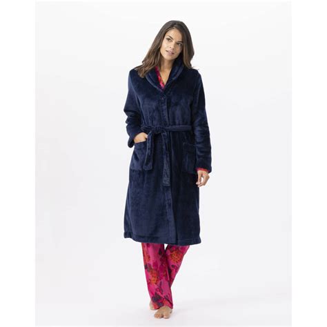 Plush Flannel Bathrobe Essentiel Navy Blue Lingerie Le Chat