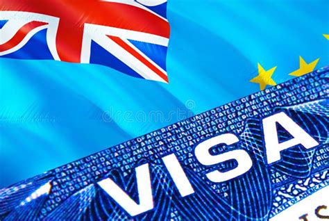 Tuvalu Visa Document Close Up Passport Visa On Tuvalu Flag Tuvalu Visitor Visa In Passport 3d