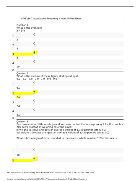 SOLUTION Mth 216t Quantitative Reasoning Ii Week 5 Final Exam