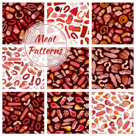 Premium Vector Meat Butcher Shop Sausages Seamless Patterns