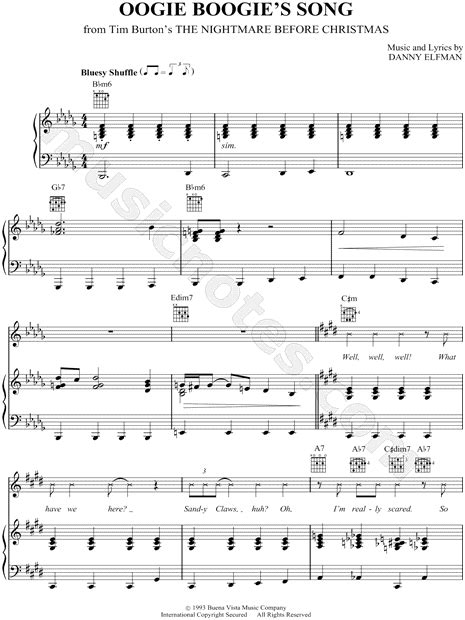 Oogie Boogie S Song From The Nightmare Before Christmas Sheet Music