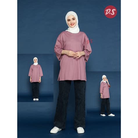 Jual Kaos Polos Oversize Wanita Hijab Belah Slit Big Size Tangan Baju