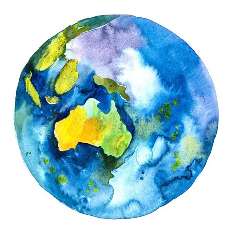 Australia On The Globe Earth Planet Watercolor Stock Illustration