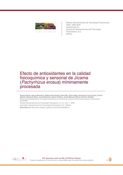 Pdf Efecto De Antioxidantes En La Calidad Fisicoqu Mica Y Sensorial