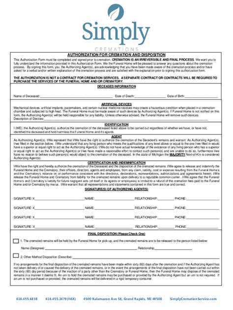 Fillable Online Dos Ny Gov Authorization For Cremation And