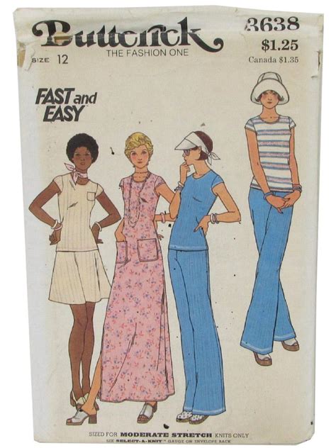 Retro 1970s Sewing Pattern Butterick 3638 70s Butterick 3638 Misses Dress Skirt Top And