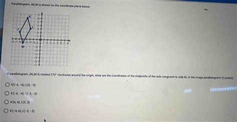 Solved Parallelogram Jklm Is Shown On The Coordinate Plane Below If