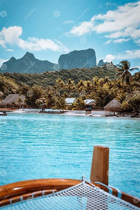 Boat of Beach Huts in Tahiti, Surrounded by Lush Green Vegetation and ...