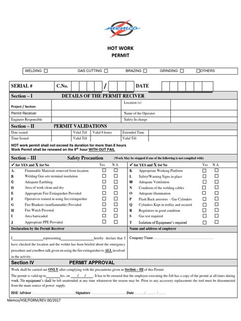 Hot Work Permit Pdf