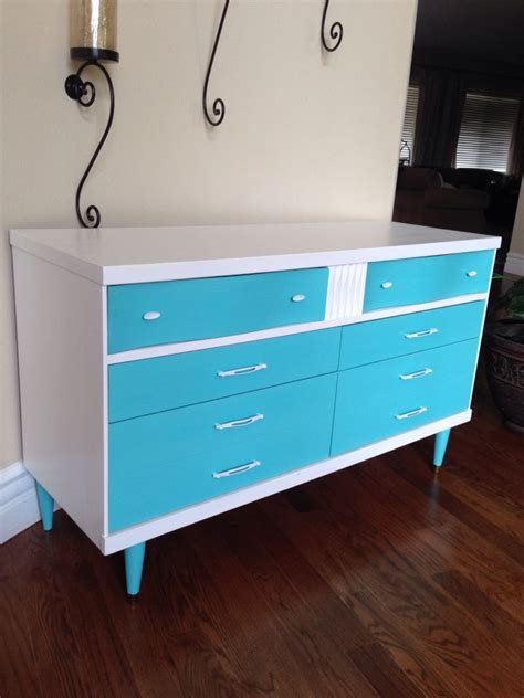 Mid Century Teal Chalk Painted Dresser Chalk Paint Dresser Chalk