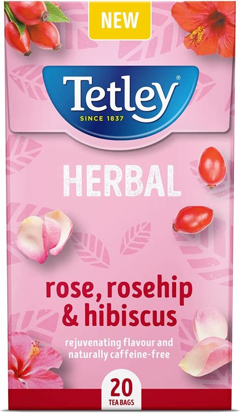 Tetley Rose Rosehip Hibiscus Herbal Tea Caffeine Free Box Of