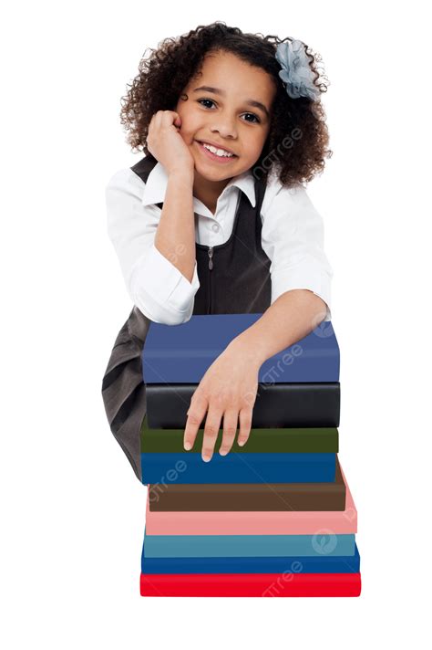 Happy School Girl With Stack Of Books Kid Vertical Classroom Looking