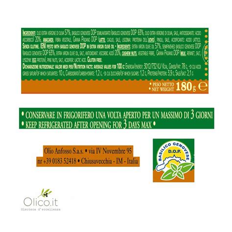 Pesto Con Basilico Genovese DOP Senz Aglio 180 Gr Olio Anfosso Liguria