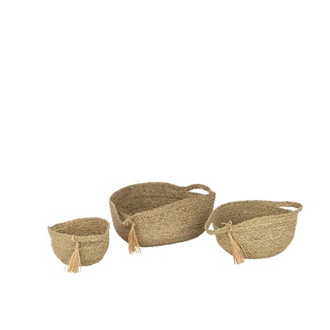 Set Panier Rond Anses Floche Rotin Naturel J Line